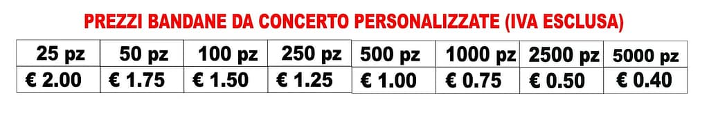 prezzi bandane concerto personalizzate prezzi bandane concerto personalizzate
