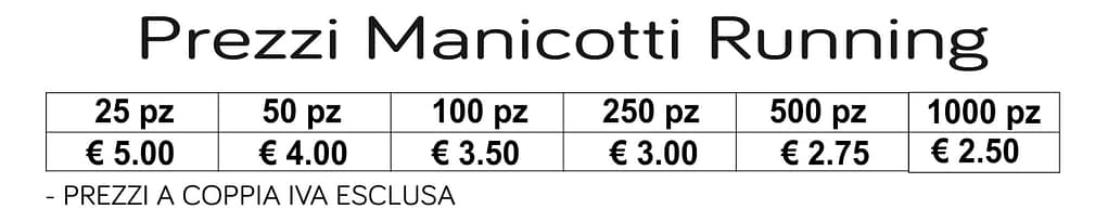 prezzi Manicotti da Running prezzi Manicotti Running