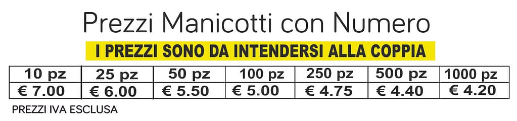 prezzi manicotti con numero prezzi manicotti con numero