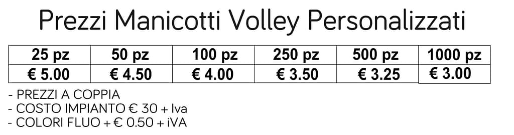prezzi manicotti volley personalizzati prezzi manicotti volley personalizzati