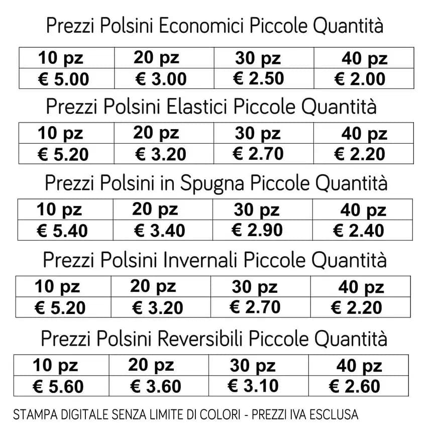 prezzi polsini piccole quantità personalizzati prezzi polsini piccole quantità