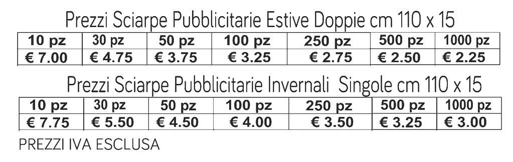 prezzi sciarpe pubblicitarie prezzi sciarpe pubblicitarie