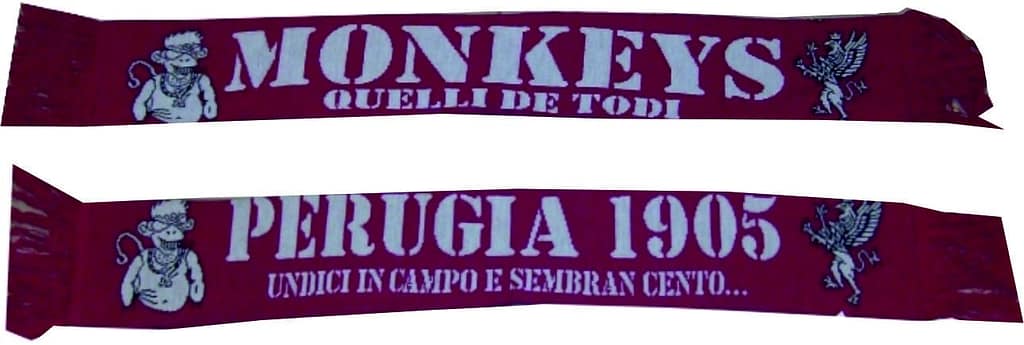 sciarpa ultras monkeys perugia personalizzata con frangia laterale sciarpa personalizzata ultras monkeys perugia