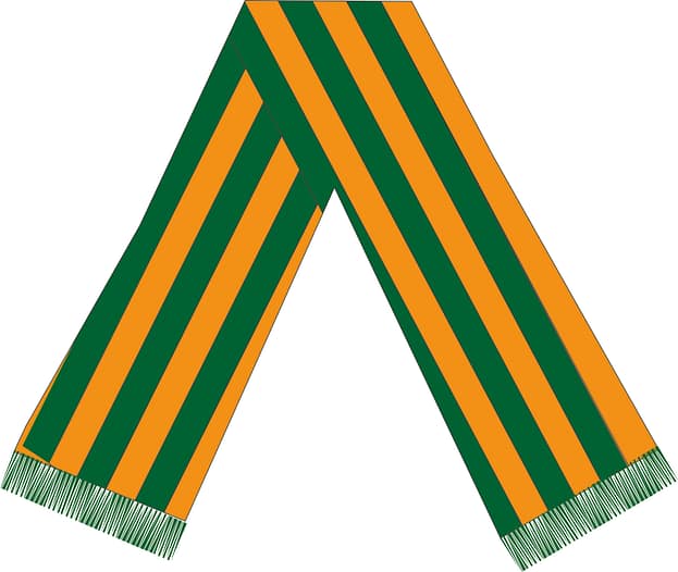 Sciarpa a bande orizzontali arancione e verde con frangia Sciarpa a bande orizzontali arancione e verde