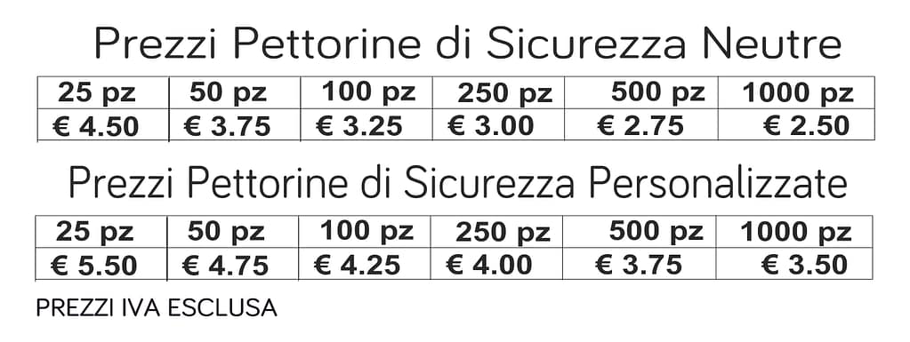 prezzi pettorine di sicurezza prezzi pettorine di sicurezza