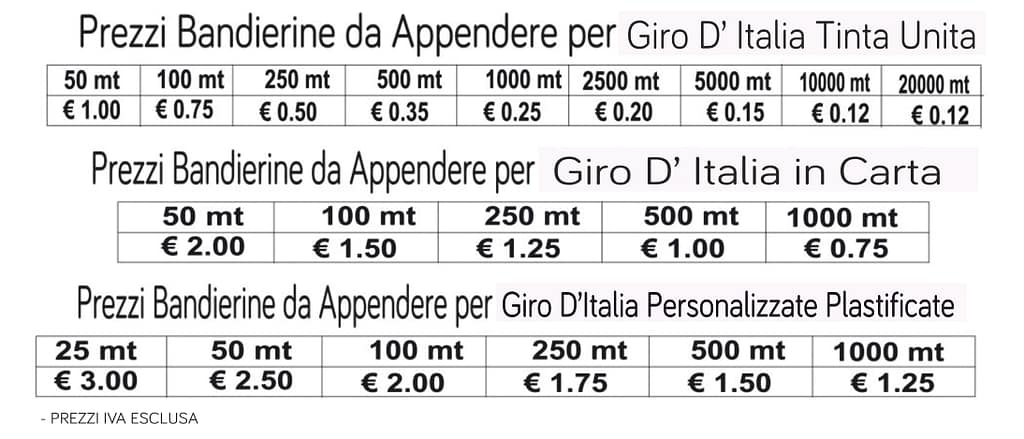 prezzi bandierine per giro d'italia prezzi bandierine per giro d'italia