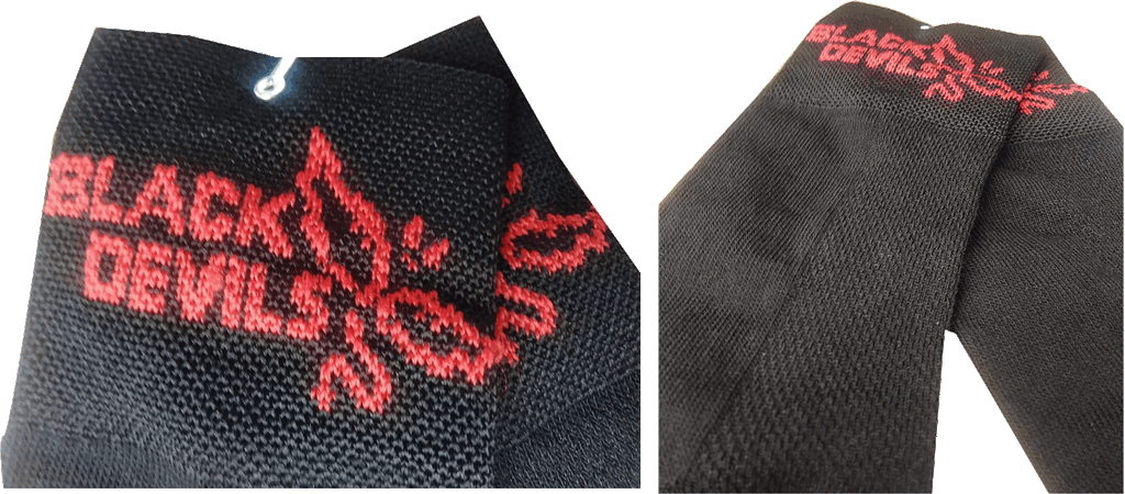 Primo piano delle calze sportive black devils Primo piano calze sportive black devils