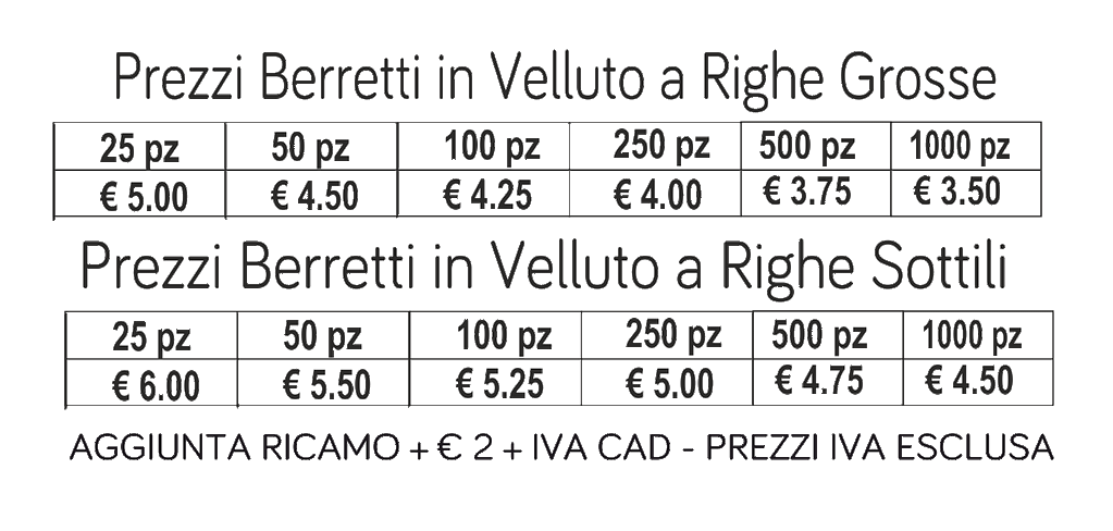 prezzi berretti in velluto prezzi berretti in velluto
