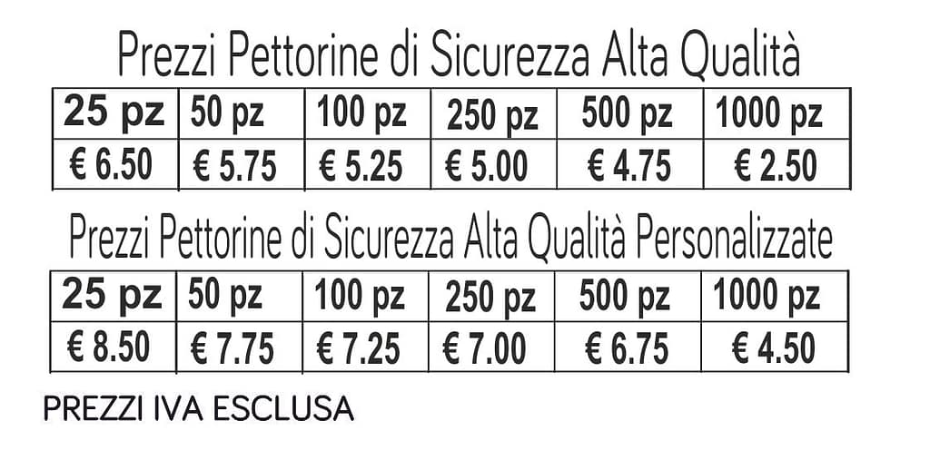 prezzi pettorine sicurezza alta qualità prezzi pettorine sicurezza alta qualità