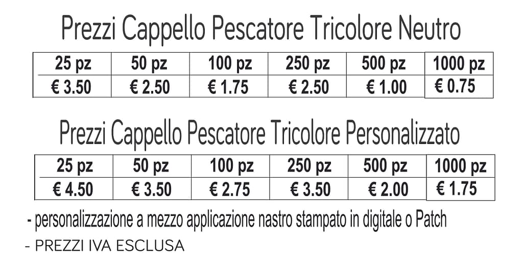 prezzi cappelli da pescatore tricolore prezzi cappelli da pescatore tricolore