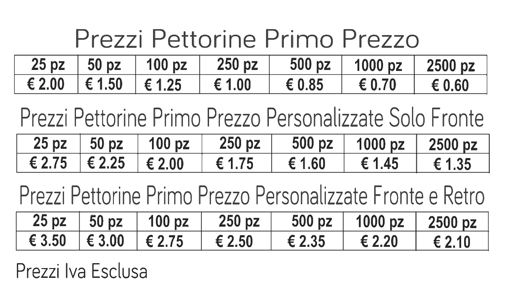 prezzi pettorine primo prezzo prezzi pettorine primo prezzo