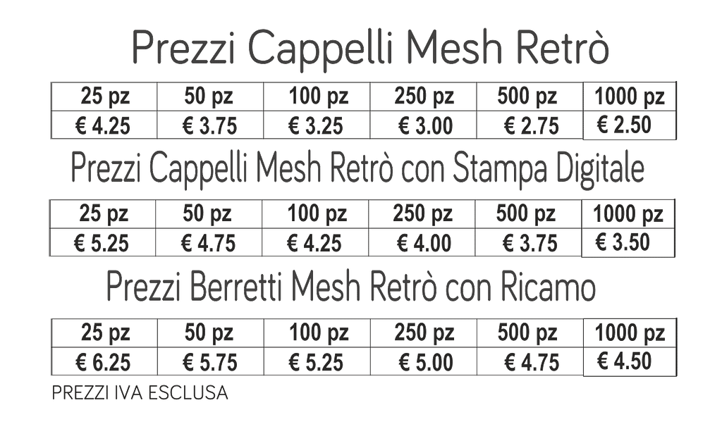prezzi cappelli mesh retrò prezzi cappelli mesh retrò