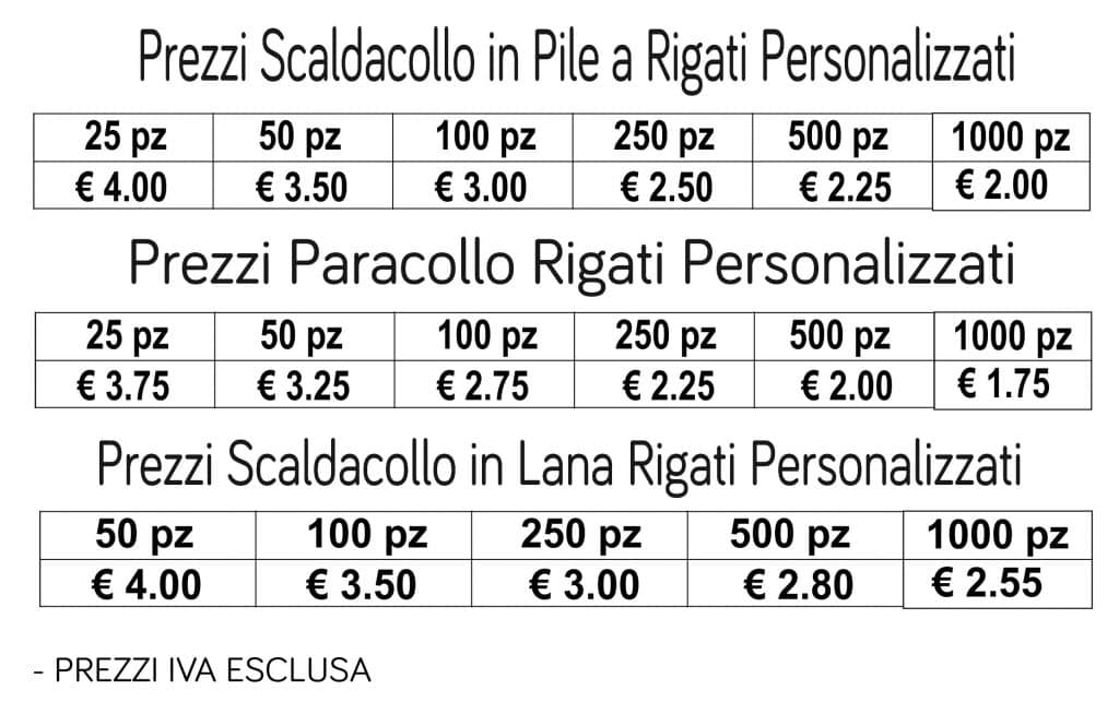 prezzi scaldacollo rigati personalizzati prezzi scaldacollo rigati personalizzati