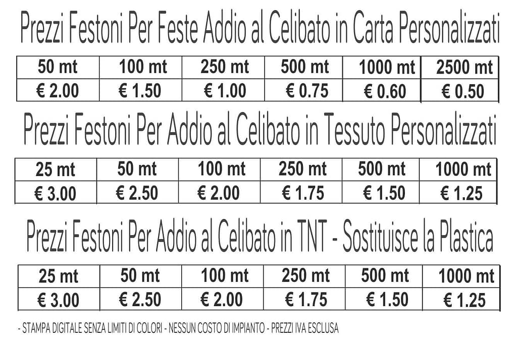 prezzi festoni per addio al celibato personalizzati prezzi festoni per addio al celibato personalizzati