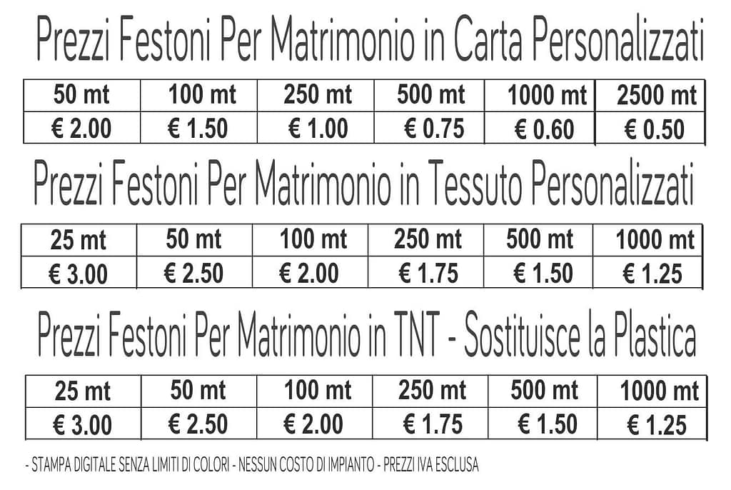 prezzi festoni per matrimonio carta personalizzati prezzi festoni per matrimonio carta personalizzati