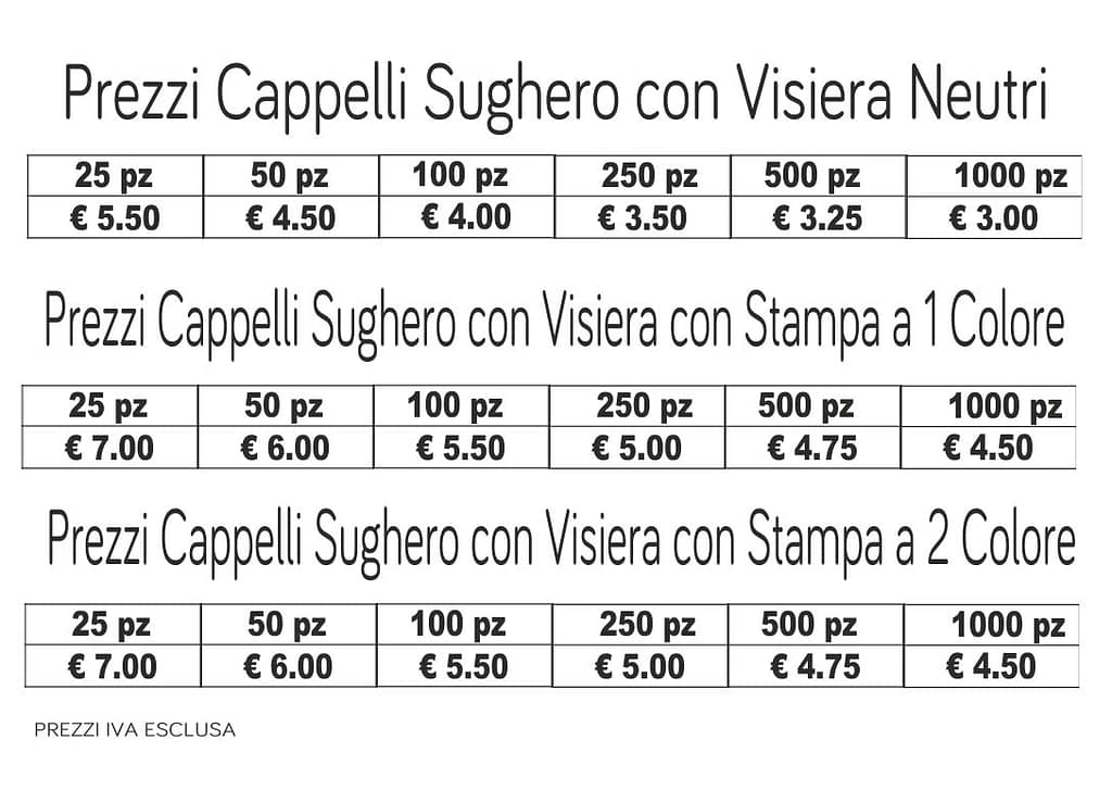 prezzi cappellini sughero con visiera prezzi cappellini sughero con visiera