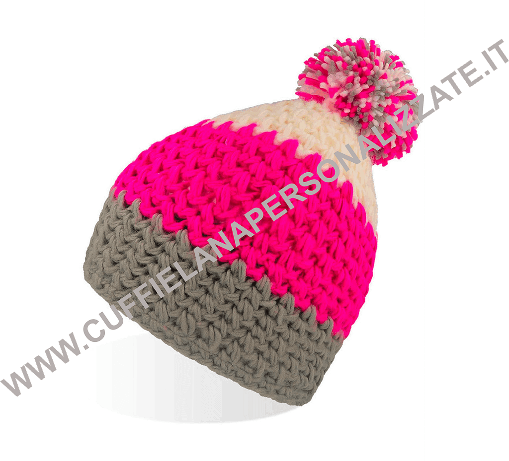 BERRETTI invernali top bianco rosa grigio con PON PON BERRETTI invernali top bianco rosa grigio
