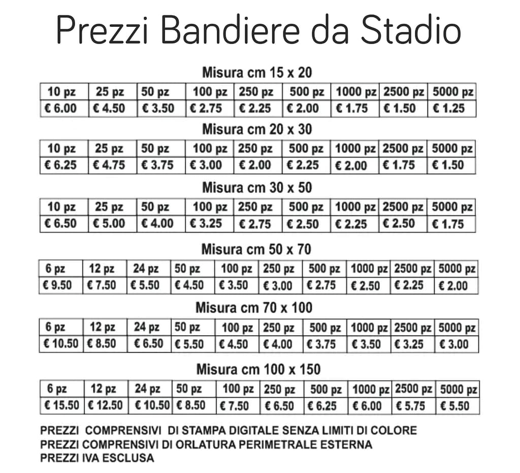 prezzi bandiere da stadio personalizzate prezzi bandiere da stadio