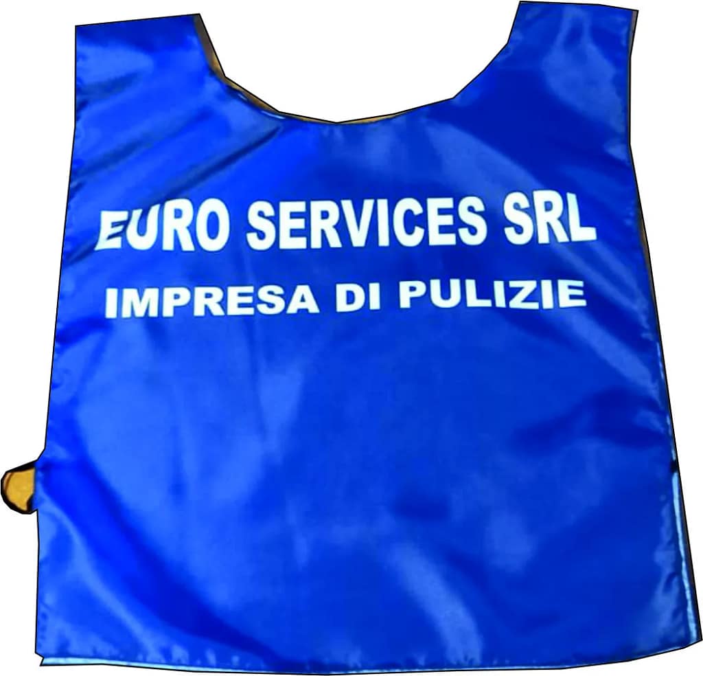 Pettorina per pulizie Euro Services personalizzate Pettorina per pulizie Euro Services a fondo Blu Royal.