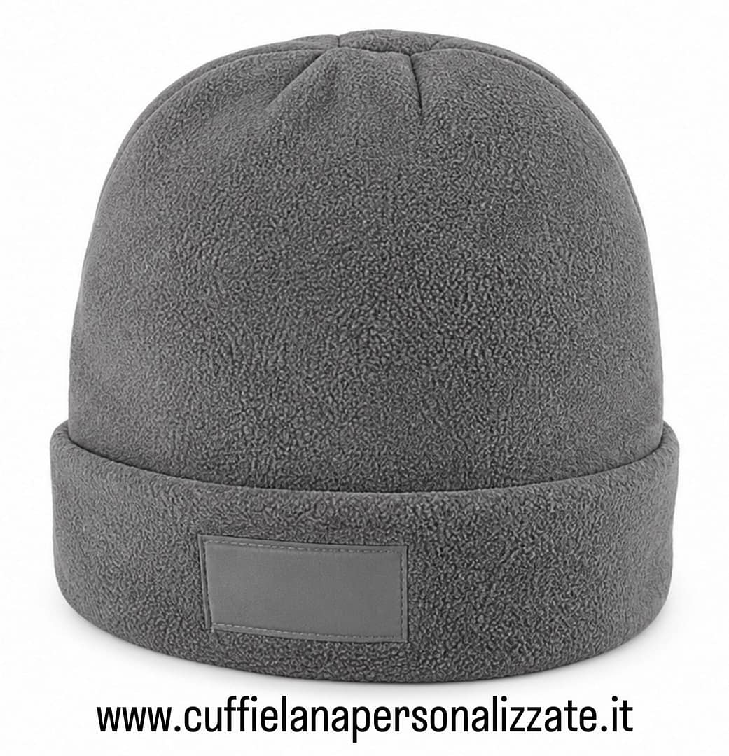 BERRETTI IN PILE PERSONALIZZATI targhetta colore grigio BERRETTI IN PILE PERSONALIZZATI targhetta grigio