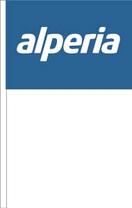 Bandierina personalizzata economica con asta Alperia a fondo blu Bandierina personalizzata economica con asta Alperia