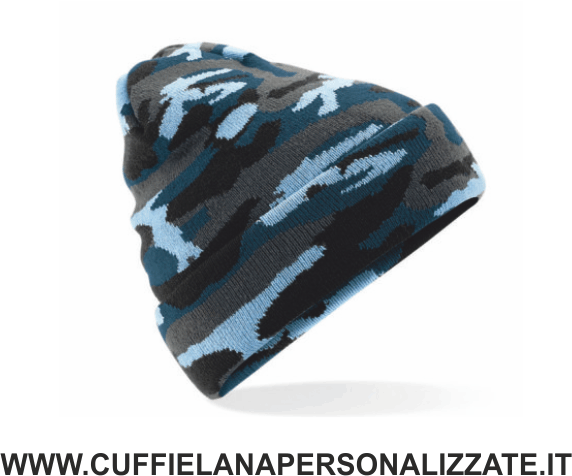 berretto camouflage con base azzurra