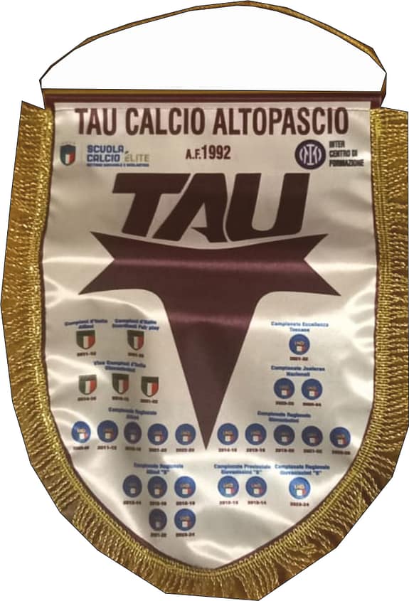 gagliardetto per squadre calcio Tau Altopascio a forma di scudetto. gagliardetto per squadre calcio Tau Altopascio