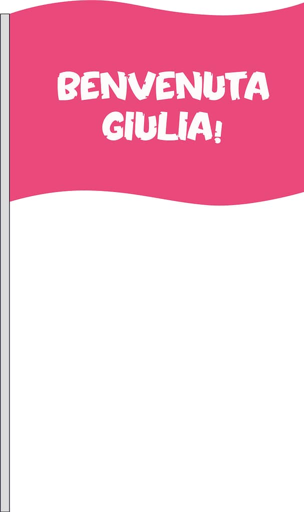 bandierina per battesimo Benvenuta Giulia a fondo rosa bandierina per battesimo Benvenuta Giulia
