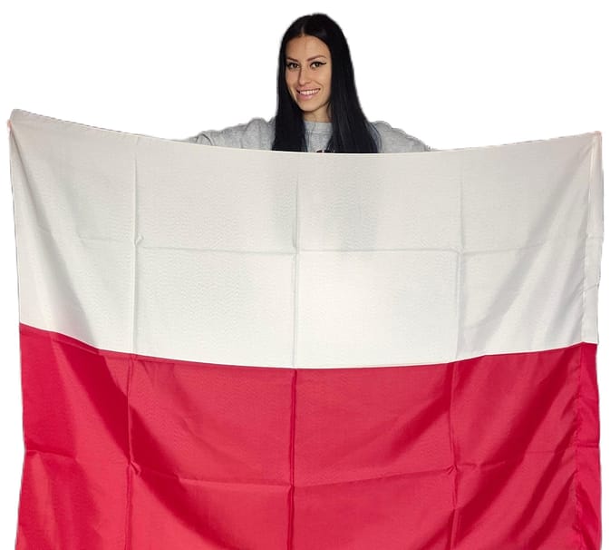 Modella con Bandiera della Polonia cm 150 x 100 Modella con Bandiera della Polonia