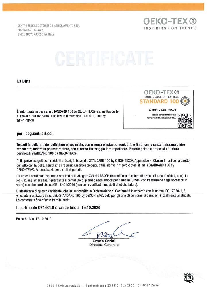 certificazione Oeko Tex certificazione Oeko Tex