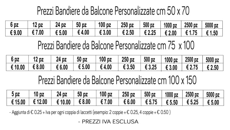 prezzi bandiere balcone personalizzate prezzi bandiere balcone personalizzate