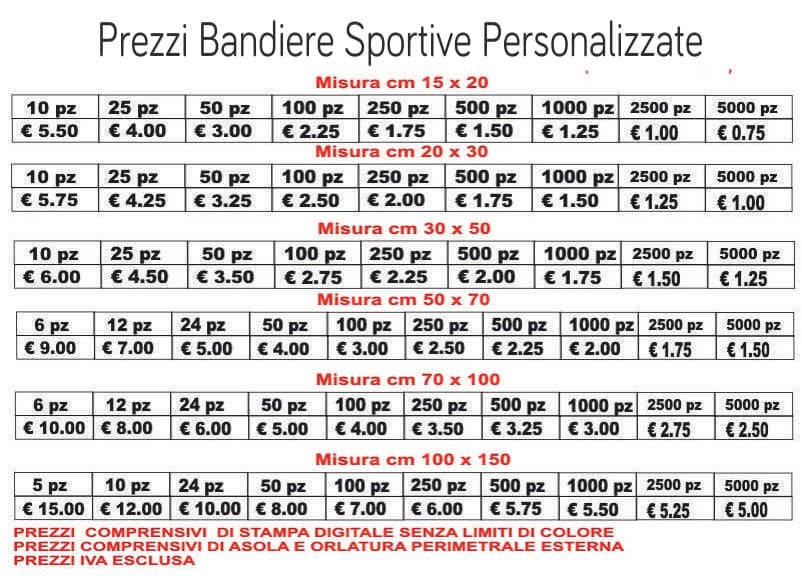 prezzi bandiere sportive personalizzate prezzi bandiere sportive personalizzate