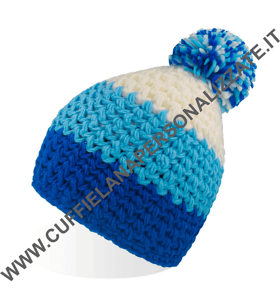 BERRETTI invernali top bianco blu celeste con PON PON BERRETTI invernali top bianco blu celeste