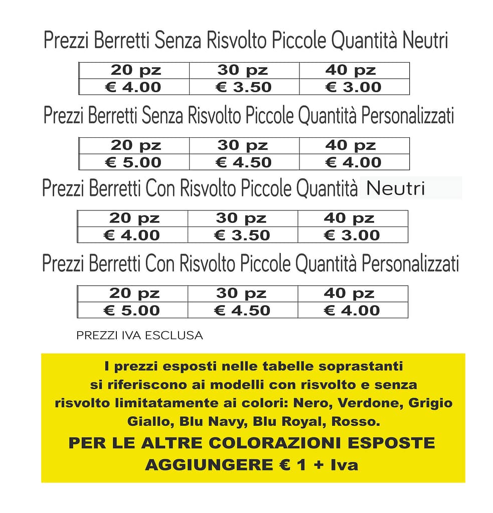prezzi berretti invernali piccole quantità prezzi berretti invernali piccole quantità
