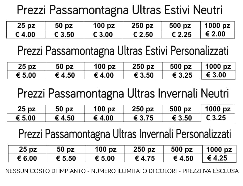 Passamontagna Ultras Prezzi Passamontagna Ultras