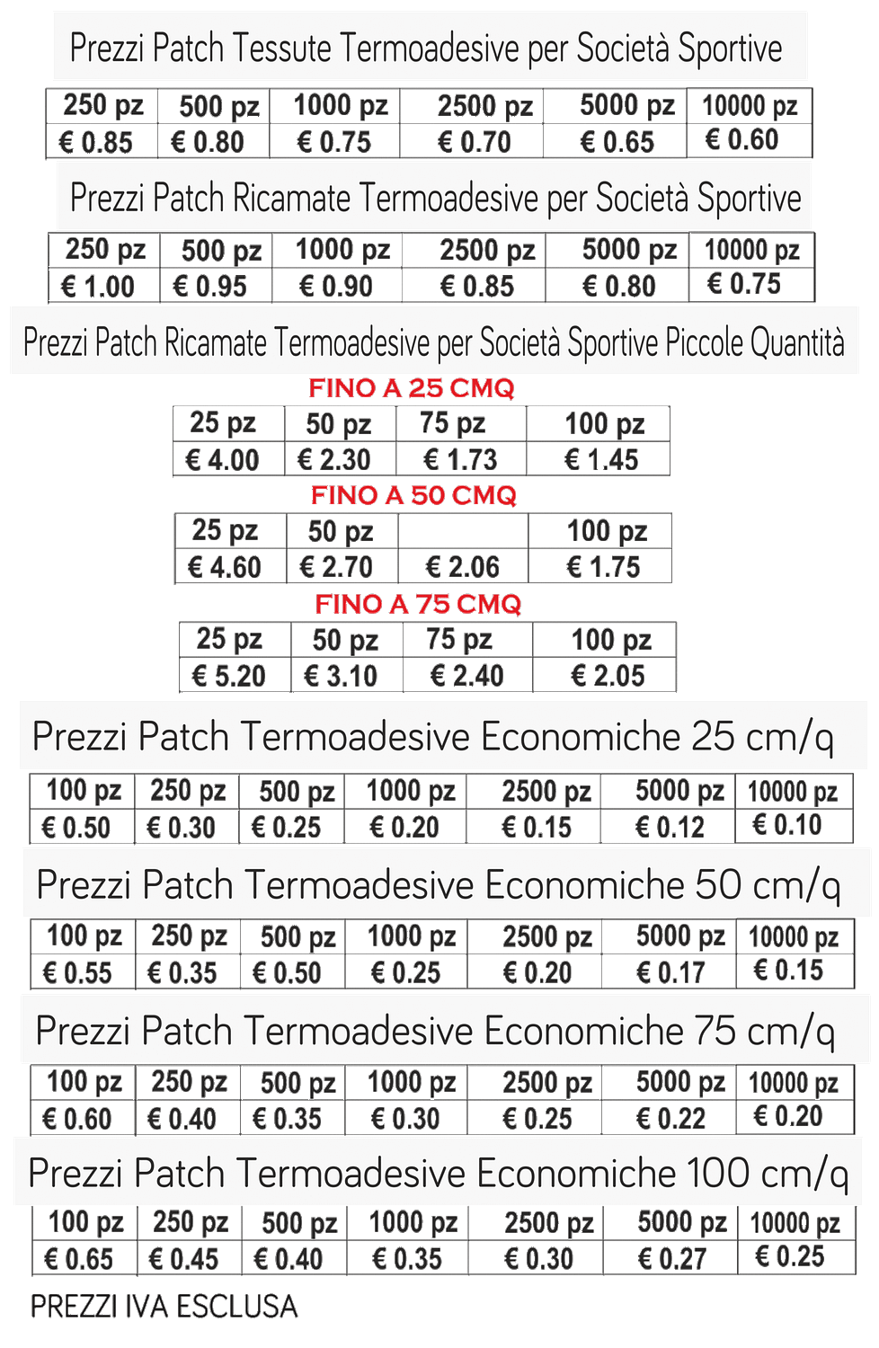 prezzi patch termoadesive per società sportive prezzi patch termoadesive per società sportive