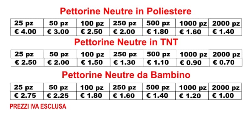 prezzi pettorine neutre da stampare prezzi pettorine neutre da stampare