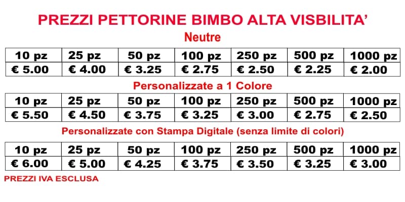 prezzi pettorine da bambino alta visibilità prezzi pettorine da bambino alta visibilità