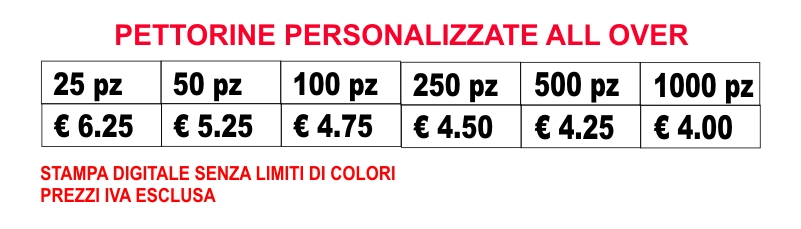 prezzi pettorine all over prezzi pettorine all over